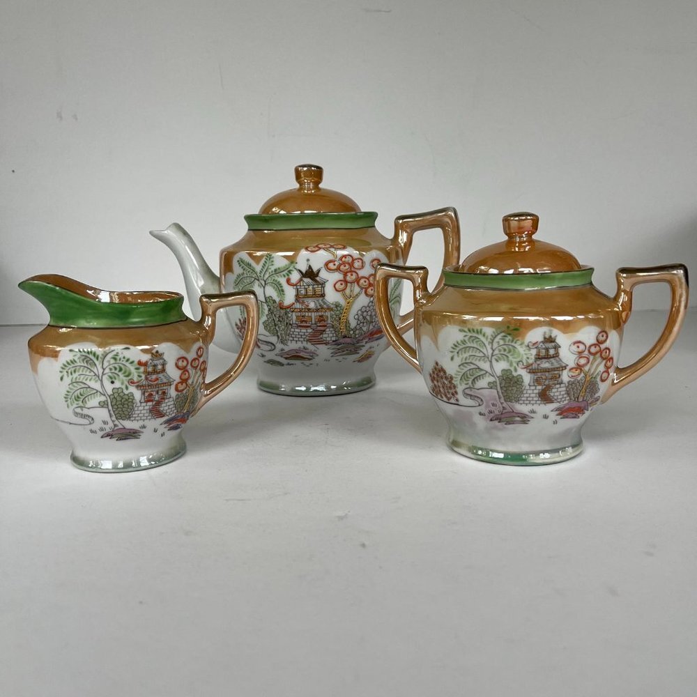 Vintage Ceramic Teapot Set - 3-Piece Ornate